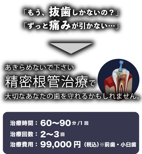 あきらめないで下さい精密根管治療で大切なあなたの歯を守れるかもしれません。